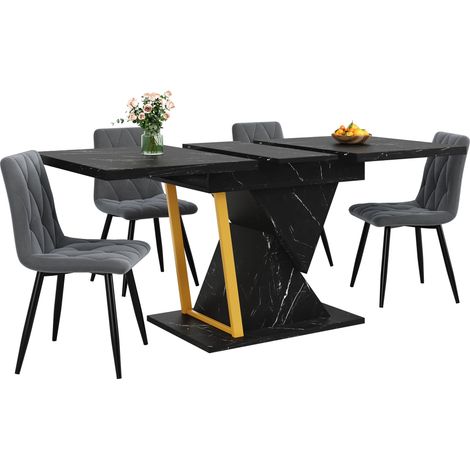 Table à manger extensible - Table en bois noire, 110(140) x 80 x 76 cm - Pour cuisine et salle à manger - Table 6 personnes avec plateau extensible (1/5)
