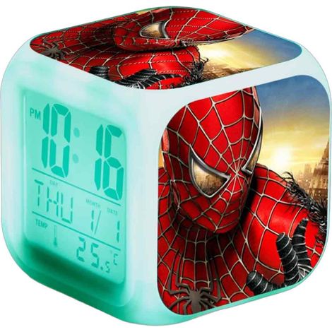 Digitaler Wecker für Kinder, Spider-Man LED-Uhr mit Thermometer, Nachtlicht, 7-Farben-Wechsel - Kompatibel mit HTNL1615