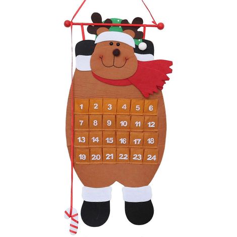 Calendrier de l'Avent Père Noël avec compte à rebours, décorations à suspendre au sapin de Noël, pour la maison, le bureau ou une fête (Élan)-Chocolate