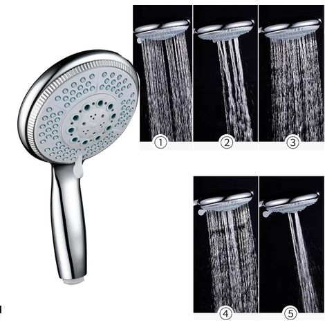 Pommeau de douche haute pression (G1/2 pouce, diamètre 120 mm) avec 5 jets, grand pommeau de douche, pommeau de douche à économie d'eau (1/4)