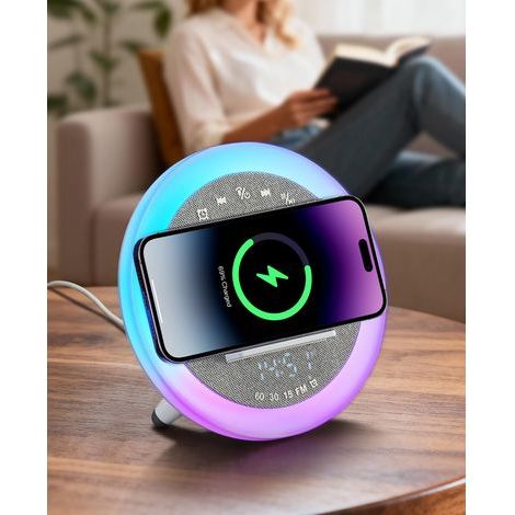 Enceinte Bluetooth avec lumières, charge sans fil 15 W, cadeau pour les filles de 13 ans et les adolescentes, réveil Bluetooth et chargeur de téléphone, cadeau d'anniversaire pour adolescentes, pour l (1/5)