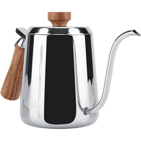 1 cafetière à filtre en acier inoxydable 304, bec verseur col de cygne, poignée en bois, 350 ml, pour café filtré précis (1/5)