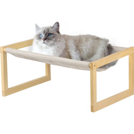 ® Lit pour Chat Amovible en Bois, tentes pour Chats, Amovibles et lavables, Couleur bois (1/5)