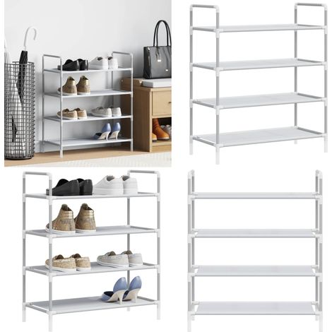 Schuhregal mit 4 Böden Metall und Vliesstoff Silbern - Schuhregal - Schrank - Aufbewahrung - Garderobe - Organisation - Home & Living (1/5)