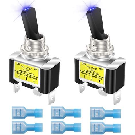 2pcs Rocker éclairé commutateur de basculement 12V 30A voiture de course lourde auto SPST ON / Off commutateur de basculement LED éclairé 12mm taille. Bleu (1/5)