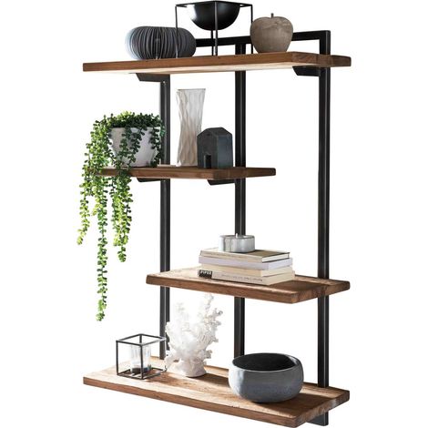 Étagère murale en teck recyclé artisanale 4 tablettes 46x24 cm et 71x24 cm - PANGIVO (1/5)