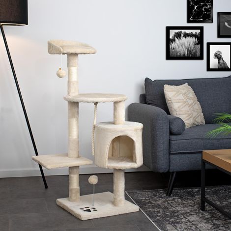 Kratzbaum mit Aussichtsplattform, Höhe 112cm, beige (1/5)