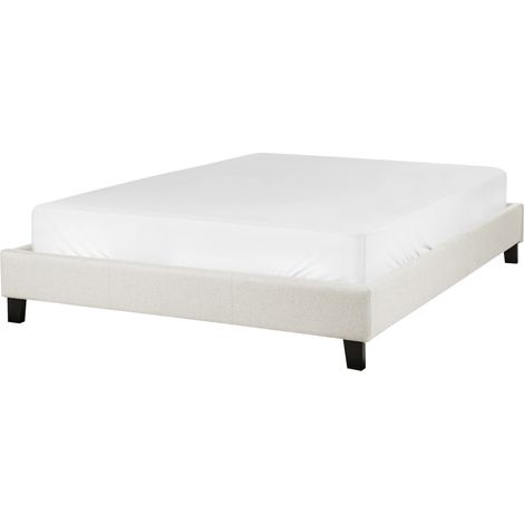 Cama con somier sin cabecero tapizada de tela de poliéster beige claro 140 x 200 cm Roanne