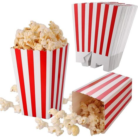 50 pcs Popcorn Boîtes, Petites Boite Bonbon en Papier, Pot Popcorn Rétro pour Les Fêtes, Anniversaires, Soirées Cinéma et Soirées Pyjama (Rouges et Blanches) (1/3)