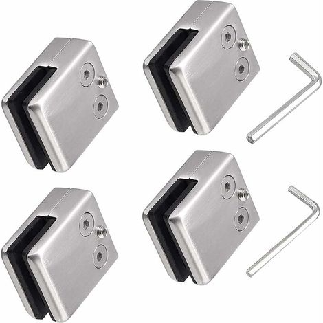 Support Verre Carré - Fixation Sans Perçage pour Verre Trempé 8-10 mm - Support en Acier Inoxydable 304 - Pour Balustrade d'Escalier - Lot de 4 (1/5)