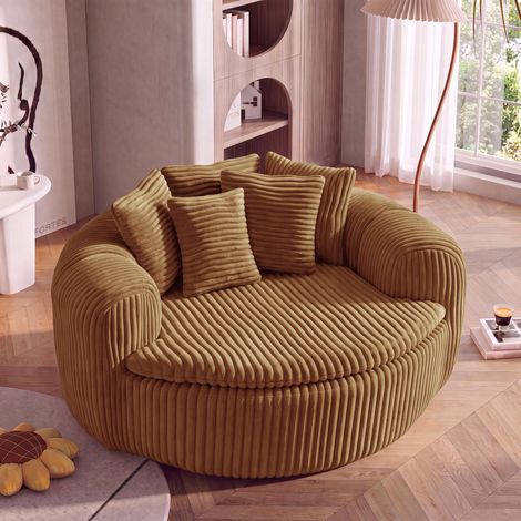 DESMIU Fauteuil Pouf Lounge avec 5 Coussins Amovibles et Assise Profonde en Velours Côtelé Camel (1/5)