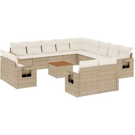 vidaXL Set Divani da Giardino 14pz con Cuscini in Polyrattan Beige (1/5)