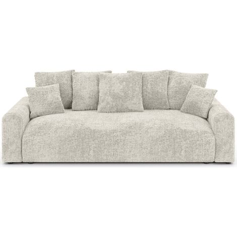OLI - Canapé droit convertible tissu chenille 3 places Blanc (1/5)