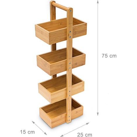 Étagère de salle de bain moderne compacte 4 corbeilles 80 x 30 x 30 cm en bambou naturel (1/4)