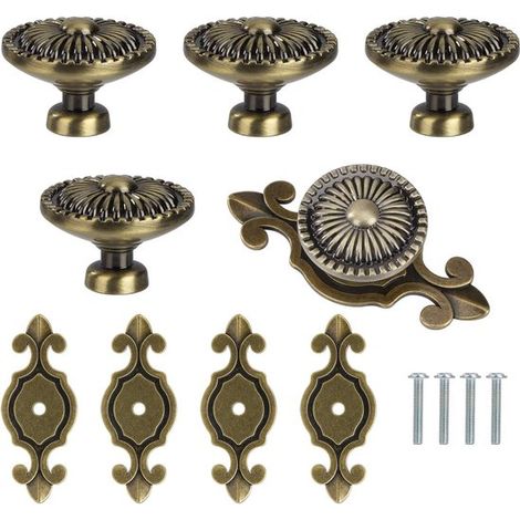 Poignées de porte rondes à motif dragon, poignées vintage avec vis pour meubles de placard, bureau, table, salon et bibliothèque, lot de 5 (1/5)