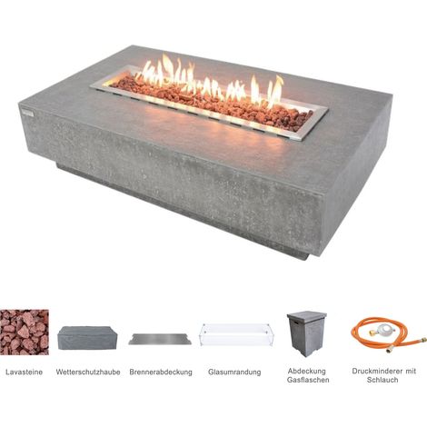 HAMPTON Gas-Feuertisch 4-tlg. Set Glasfaserbeton 142x81x35 hellgrau