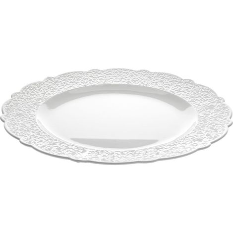 Alessi Dressed Piatto da Portata in Porcellana Bianca con Decoro a Rilievo, Argento, 3.2x35.5x34.7 cm (1/5)