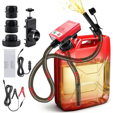 Pompe de Transfert de Carburant Électrique, 3.2 GPM (12 L/min)  Capteur d'arrêt Automatique,Tuyau 1.3m,4 Adaptateurs,Rechargeable,Tête de pompe de 28 mm,3 Options D'Alimentation Électrique (1/5)