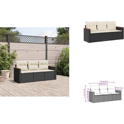 Salon de jardin 3 pcs avec coussins noir résine tressée - Ensemble Salon De Jardin - Meuble Extérieur - Résine Tressée - Rotin Synthétique - Canapé D'extérieur (1/3)