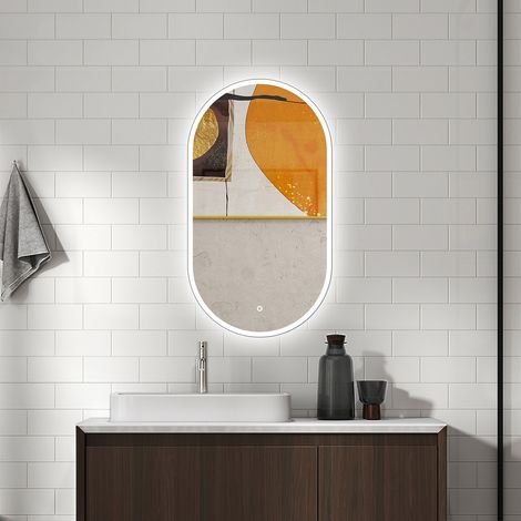 AICA Specchio da bagno ovale 50x90cm con LED,Antiappannamento,luminosità regolabile, Funzione Memoria, IP44