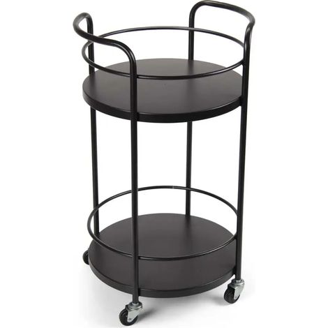 Carrello redondo de metal con dos estantes y ruedas Ø35x65 cm