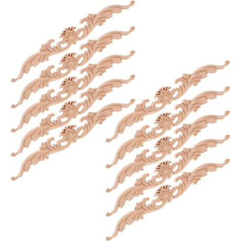 10 Pieces Unpainted Carved Wood Decals, Vintage Wooden Wall Appliques, Elegant Decoration for Furniture, Easy Installation and Compatible (1/5)