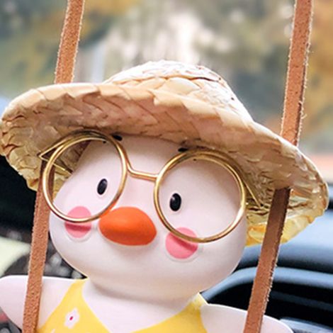 Pendentif canard oscillant pour rétroviseur déco intérieure voiture suspendu en pierre diffuseur corde peau chevreuil poudre porcelaine fleur jaune (1/4)