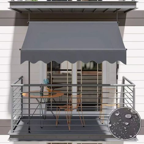 Store banne rétractable imperméable, protection UV50+, à manivelle, hauteur réglable, idéal pour jardins, balcons, terrasses et vérandas, 300 x120 cm (1/5)