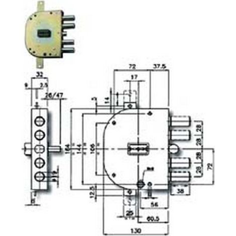 1PZ SERRATURA TRIPLICE APPLICARE CON SCROCCO DOPPIA MAPPA BLINDATE 2155 - mm.60 SX (2155-13)