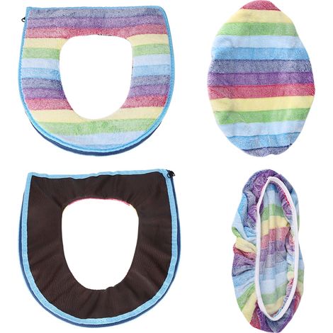 Ensemble De Couverture De Siège De Toilettes En Velours Corail - Fermeture Éclair Et Bande Élastique - Pour Salle De Bain Domestique - Lot De 2 Pièces (1/5)