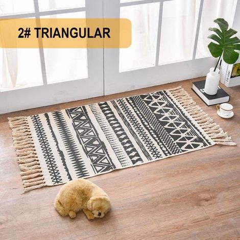 TEMPSA Tapis Chevet Rétro Bohème Tissé à la Main Coton Lin Tapis de Sol Salon Chambre Décor à la Maison B (1/4)