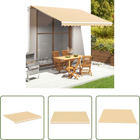 Parasol de jardin - Tissu de remplacement pour auvent Jaune et blanc 4,5x3,5 m (1/5)