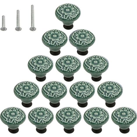 Lot de 15 poignées de commode en céramique brillante style champignon avec 3 vis de montage, couleur azur (1/5)