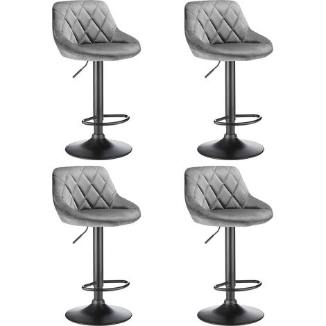 Juego de 4 Taburete de Bar con Respaldo Sillas de Bar Regulables en Altura, Taburetes Altos de Cocina de Tela de Terciopelo (Gris claro) (1/5)