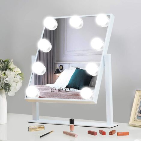 Miroir de maquillage de bureau avec éclairage LED, grand éclairage d'appoint, miroir de coiffeuse, miroir de bureau, miroir de beauté avec ampoule (version rechargeable) (1/5)