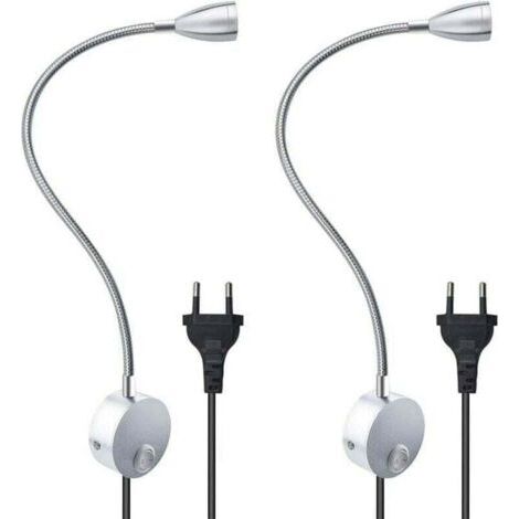 Flexible 3W Wandleselampe mit europäischem Stecker und Schalter, Wandleuchten zum Lesen, für Bücher, Nachttisch, Schlafzimmer (2 Stück, warmes Licht)