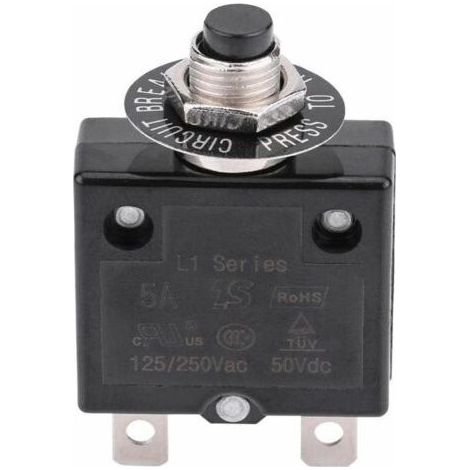 Disjoncteur 15A Interrupteur thermique de réinitialisation en option, 125-250V AC 50V DC Disjoncteur à bouton-poussoir de protection contre les surcharges de courant (1/5)