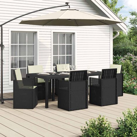 Ensemble repas extérieur 7 pièces avec coussins, table et 6 chaises en PP, anthracite et crème - PANGIVO (1/5)
