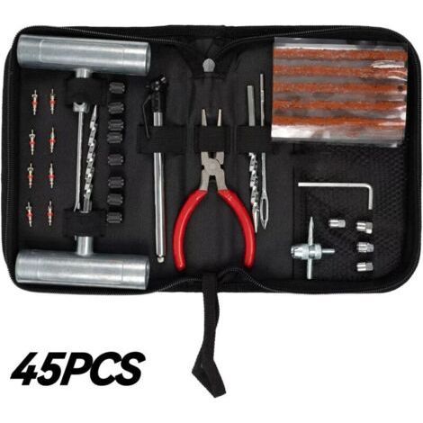 Kit de Réparation de Pneus Tubeless (45 Pièces) pour Voitures et SUV - JINFGERNE - Outil Ergonomique avec Mèches et Bandes de Réparation, Idéal pour Urgences Routières (1/5)