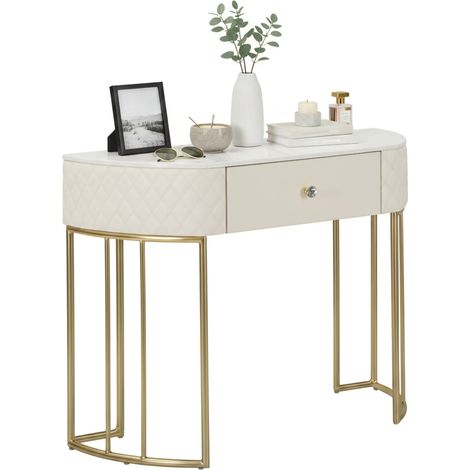 Dmora - Konsolentisch Tapajos, Tisch, Eingangskonsole, Regal, 100x40 h75 cm, Weiß und Gold