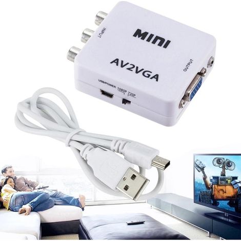 Adaptateur AV vers VGA, convertisseur VGA vers vidéo avec câble d'alimentation USB, adaptateur AV vers VGA, accessoire TV, décodeur, convertisseur audio/vidéo. (1/5)