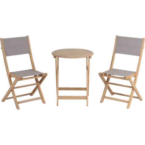 BAÏTA Ensemble Table et chaises de Jardin Rimini 2 Places en Bois d'acacia et textilène Taupe. Set bistrot d'extérieur pour 2 Personnes (1/5)