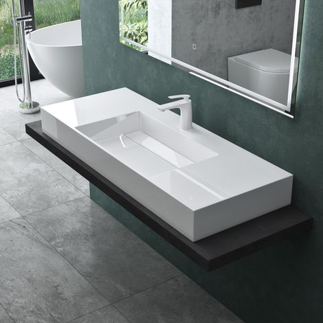 Mai & Mai Lavabo da Appoggio 120x48x13cm, Lavandino Bagno Colossum12-1200-M Lavabo da Minerale Fuso Senza Troppopieno