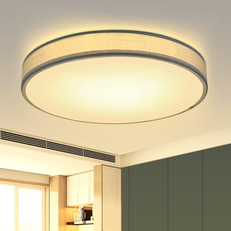 ZMH Plafonnier LED Plafonnier Chambre à coucher - Rond Tissu Chambre à coucher avec abat-jour en tissu Moderne Salon Lampe de cuisine pour salon Cuisine Couloir - Noir - 3000K - 30CM - 12W (1/5)