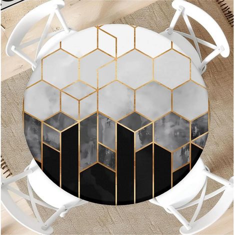 Nappe ronde avec élastique Ø 90cm, motif blocs de marbre, lavable