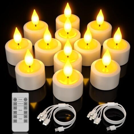 Lot de 20 Rechargeable Tea Lights Candles, 12pcs Battery Operated LED Flameless Tealight Candles with Remote Control Timer Candle Gift Set for Home Decor Halloween Thanksgiving Christmas Decorations I