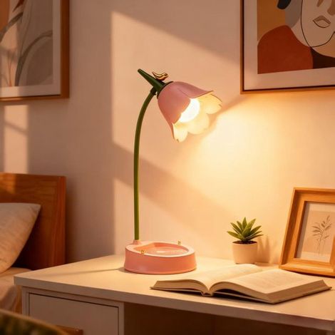 Lámpara de escritorio LED para oficina en casa, Función de atenuación táctil, Brazo flexible ajustable, Para leer, estudiar o trabajar, Rosa