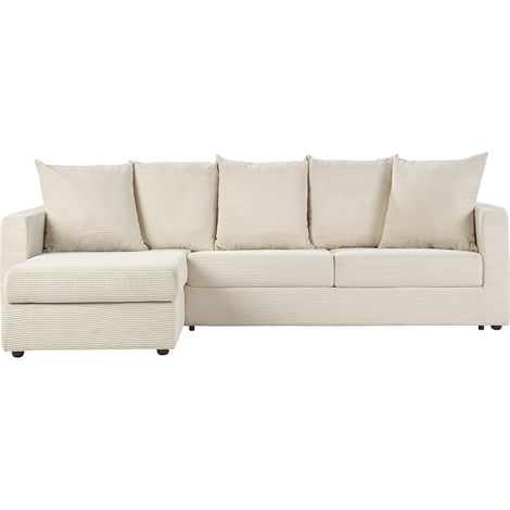 Divano angolare sinistro convertibile 4 posti in tessuto velluto a coste beige con materasso 13 cm BACIO