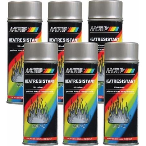 Aérosol de peinture - MOTIP - Lot de 6 - Haute Température 800°C - Résistant aux produits chimiques - Argent
