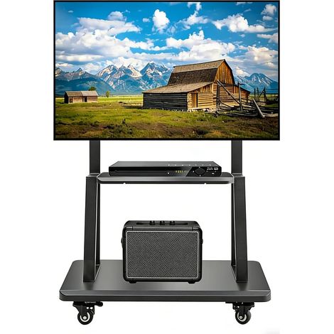 Support TV mobile, chariot TV roulant sur roulettes réglable en hauteur, support de sol robuste pour écrans plats LCD LED OLED de 32 à 190,5 cm, tableau intelligent mobile, capacité jusqu'à (1/5)